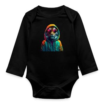 Tigre avec des lunettes de soleil Coloré Cool Tiger Forest Animal - Body Bébé bio manches longues - noir - Devant