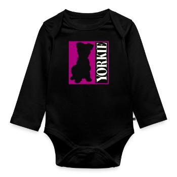 Yorkie Yorkshire Terrier Silhouette - Baby Bio-Langarm-Body - Schwarz - Vorne