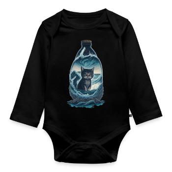 Katze Flasche - Baby Bio-Langarm-Body - Schwarz - Vorne