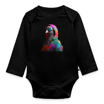 Colombe avec lunettes de soleil Coloré Cool Doves Oiseau - Body Bébé bio manches longues - noir - Devant