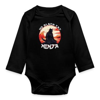 Vintage Japanese Sunset Style Cat Kitten Lover - Organic Longsleeve Baby Bodysuit - black - Front