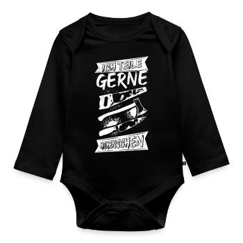 I like to share Halloween Party Saying - Organic Longsleeve Baby Bodysuit - black - Front