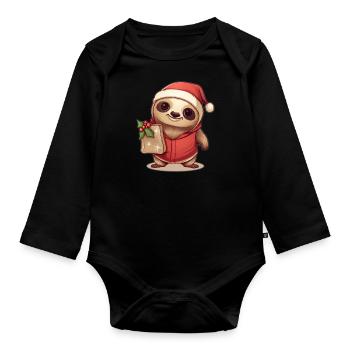Un paresseux mignon avec un chapeau de Noël - Body Bébé bio manches longues - noir - Devant