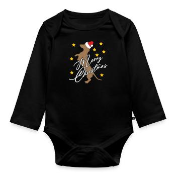 frohe Weihnacht mit Dackel mit Nikolausmütze - Baby Bio-Langarm-Body - Schwarz - Vorne