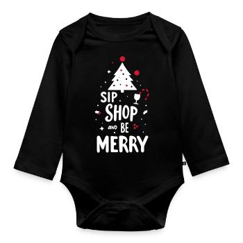 Sip Shop and Be Merry - Organic Longsleeve Baby Bodysuit - black - Front