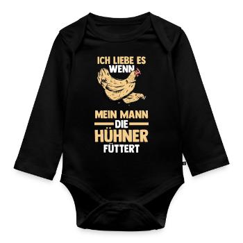 Huhn Hühnerstall Bauernhof Bauer Landwirt Hühner - Baby Bio-Langarm-Body - Schwarz - Vorne