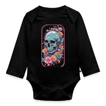 Ästhetisches Gothic Skull Rosen Okkult Design - Baby Bio-Langarm-Body - Schwarz - Vorne