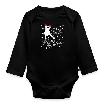 Boston Terrier avec chapeau de Père Noël et étoiles - Body Bébé bio manches longues - noir - Devant