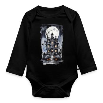 Halloween Full Moon Witch House Horror Design - Organic Longsleeve Baby Bodysuit - black - Front