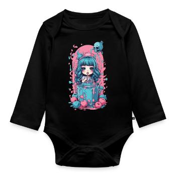 Gothic Kawaii Milkshake Anime Goth Design - Baby Bio-Langarm-Body - Schwarz - Vorne