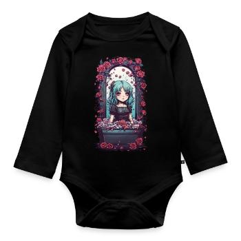 Kawaii Goth Anime Girl Victorian Design - Organic Longsleeve Baby Bodysuit - black - Front