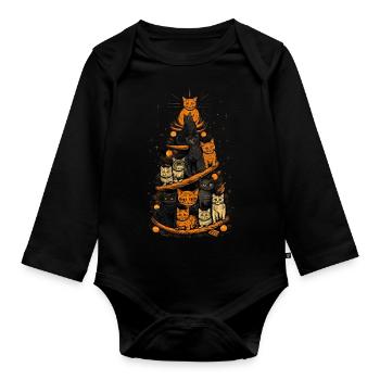 Katzen Tannenbaum Weihnachten Christbaum - Baby Bio-Langarm-Body - Schwarz - Vorne