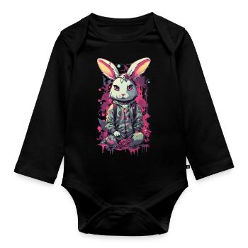 Lapin gothique esthétique Streetwear Design - Body Bébé bio manches longues - noir - Devant