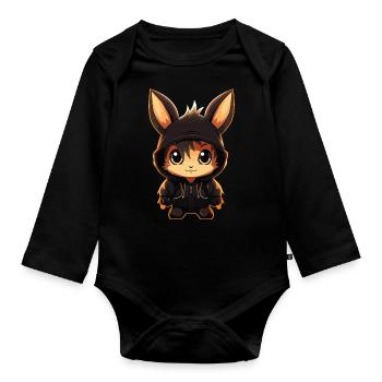 Lapin Anime de Pâques mignon - Body Bébé bio manches longues - noir - Devant