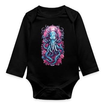 Occult Kraken Monster Halloween Goth Design - Organic Longsleeve Baby Bodysuit - black - Front