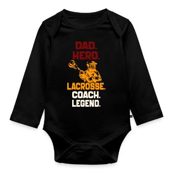 Dad Hero Lacrosse Coach Legend Sports Dad Vintage - Organic Longsleeve Baby Bodysuit - black - Front