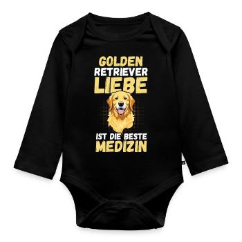 GOLDEN RETRIEVER - Baby Bio-Langarm-Body - Schwarz - Vorne