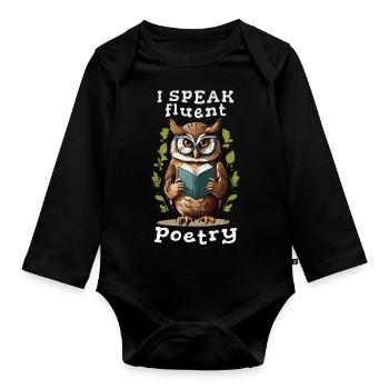 Je parle couramment la poésie, hibou lettré - Body Bébé bio manches longues - noir - Devant