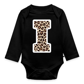 lettre I motif léopard -idée cadeau d’anniversaire - Body Bébé bio manches longues - noir - Devant