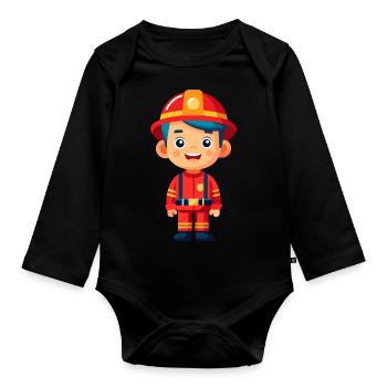 Hero in red the firefighter - Organic Longsleeve Baby Bodysuit - black - Front