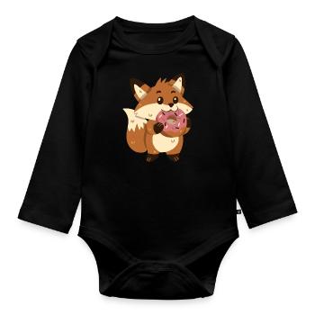 Fuchs mit Donut - Baby Bio-Langarm-Body - Schwarz - Vorne
