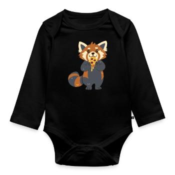 Red Panda with Pizza - Organic Longsleeve Baby Bodysuit - black - Front