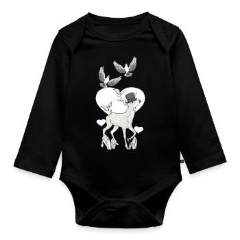 Hirsch Vintage Retro Old School Fantasy Wildtiere - Baby Bio-Langarm-Body - Schwarz - Vorne