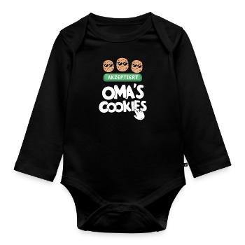 Omas Cookies – Lustig Oma Spruch Küche Backen - Baby Bio-Langarm-Body - Schwarz - Vorne