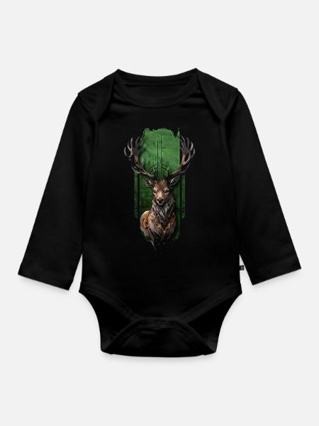 Königlicher Hirsch - Baby Bio-Langarm-Body - Schwarz