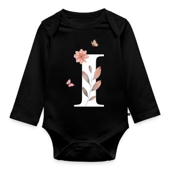 Letter i wildflowers watercolors - Organic Longsleeve Baby Bodysuit - black - Front