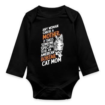 Katze American Bobtail Geschenk - Baby Bio-Langarm-Body - Schwarz - Vorne