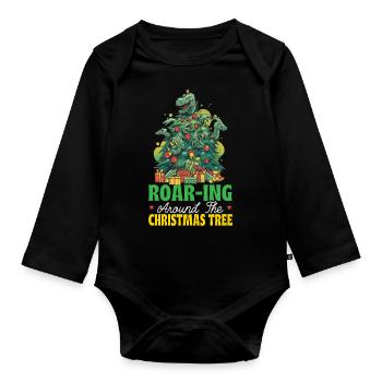 Dinosaur Christmas Tree, Santa Claus, - Organic Longsleeve Baby Bodysuit - black - Front