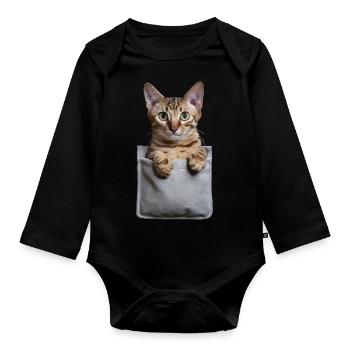 Abessinierkatze in der Tasche Geschenk - Baby Bio-Langarm-Body - Schwarz - Vorne