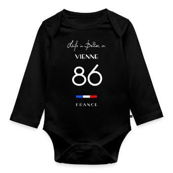 Life is better in VIENNE Number 86 Poitou Anjou Fr - Body Bébé bio manches longues - noir - Devant