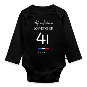 Life in LOIR-ET-CHER 41 Le Cœur Val de Loire - Organic Longsleeve Baby Bodysuit - black - Front