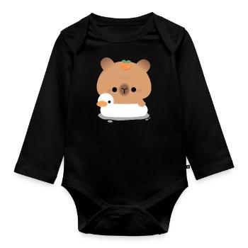 Capybara Swimming - Organic Longsleeve Baby Bodysuit - black - Front