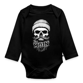 Moin - Totenkopf mit Bart - Seemann Geschenk - Baby Bio-Langarm-Body - Schwarz - Vorne