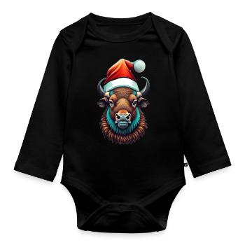 Bison Weihnachten Santa - Baby Bio-Langarm-Body - Schwarz - Vorne