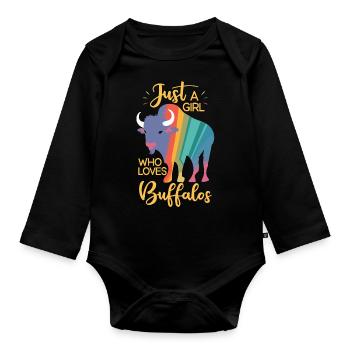 Nur ein Mädchen, das Buffalos liebt Büffel - Baby Bio-Langarm-Body - Schwarz - Vorne