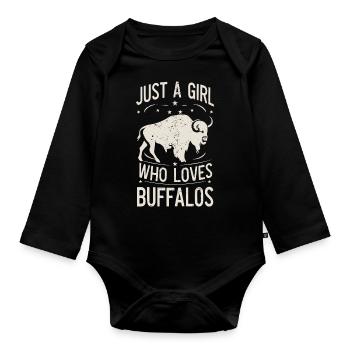 Nur ein Mädchen, das Buffalos liebt Büffel - Baby Bio-Langarm-Body - Schwarz - Vorne