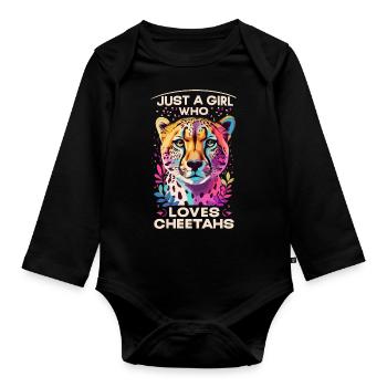 Juste une fille qui aime les guépards Gepard - Body Bébé bio manches longues - noir - Devant