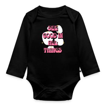 Voir le bien en toutes choses | Affirmations positives - Body Bébé bio manches longues - noir - Devant