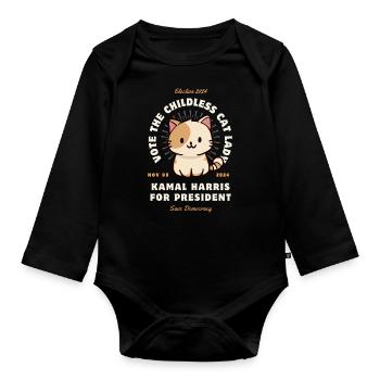 Votez pour la dame aux chats sans enfants ! - Body Bébé bio manches longues - noir - Devant