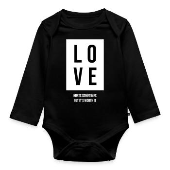 Love hurts - Organic Longsleeve Baby Bodysuit - black - Front
