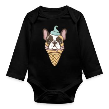 Französische Bulldogge als Waffeleis - Baby Bio-Langarm-Body - Schwarz - Vorne