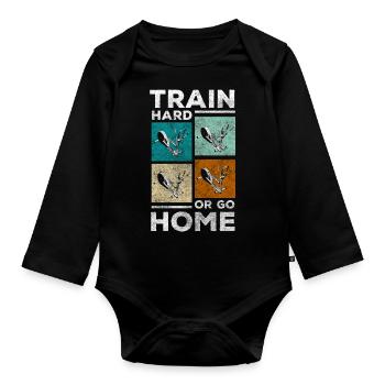 Training Sportlich Schwitzen Fitnesstrainer - Baby Bio-Langarm-Body - Schwarz - Vorne