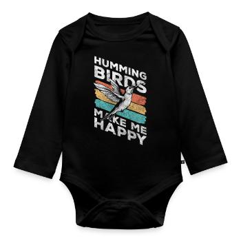 Hummingbird Animal Colorful Magical - Organic Longsleeve Baby Bodysuit - black - Front