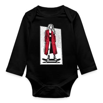 Mädchen auf Skateboard - Baby Bio-Langarm-Body - Schwarz - Vorne