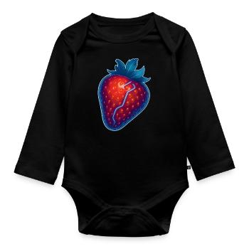 Strawberry Cyberpunk Design | Neon Frucht Shirt - Baby Bio-Langarm-Body - Schwarz - Vorne