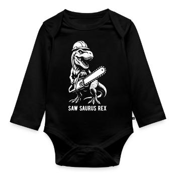 Scie Saurus Rex - T-Rex - Tronçonneuse - Cadeau - Body Bébé bio manches longues - noir - Devant